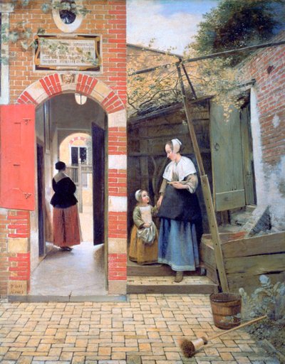 Binnenplaats van een huis in Delft door Pieter de Hooch