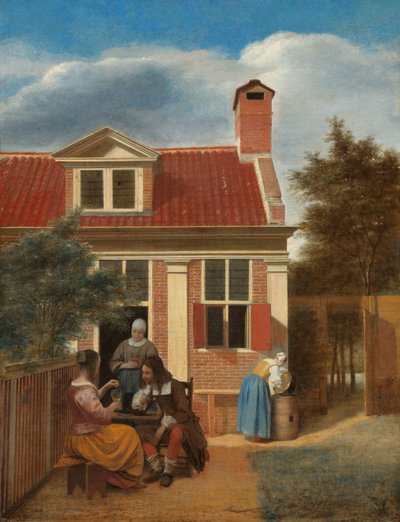 Figuren in een Binnenplaats achter een Huis door Pieter de Hooch