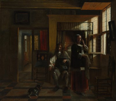 Interieur met een jong stel, waarschijnlijk ca. 1662-65 door Pieter de Hooch