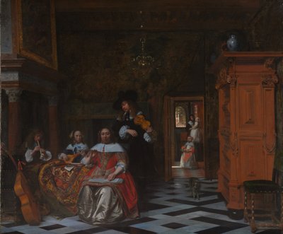 Portret van een familie die muziek speelt door Pieter de Hooch