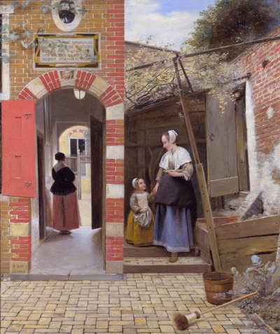 De binnenplaats van een huis in Delft door Pieter de Hooch