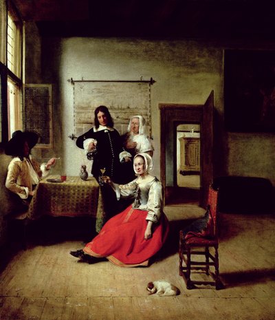Vrouw drinkend met soldaten, 1658 door Pieter de Hooch