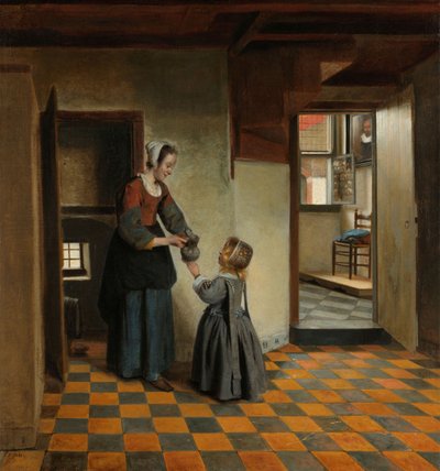 Vrouw met een kind in een voorraadkast, c.1656-60 door Pieter de Hooch