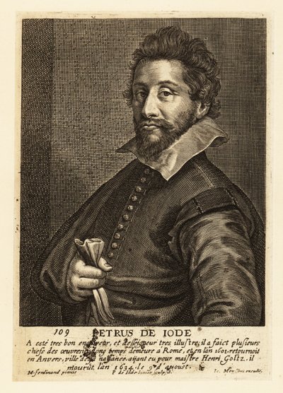 Portret van Pieter de Jode de Oudere, Vlaamse graveur, tekenaar, uitgever en schilder door Pieter de II Jode
