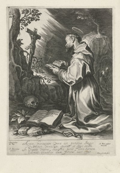 De heilige Franciscus, knielend voor crucifix door Pieter de Jode (I)