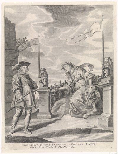 Ferdinand ontvangt van de stedenmaagd van Gent de sleutels van de stad door Pieter de Jode (II)