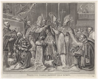 Karel V tot keizer gekroond door de paus door Pieter de Jode (II)