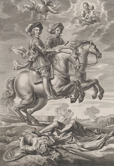 Plaat 10: De Koning van Hongarije en Ferdinand te paard, uit Guillielmus Becanus