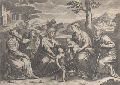 De Heilige Familie met de jonge Johannes de Doper, Elizabeth, Zacharias, 1631-37 door Pieter de Jode II