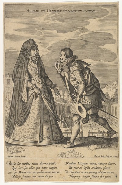 Hispani et Hispanae in Vestitu Cultus, uit Mode van Verschillende Naties door Pieter de Jode I
