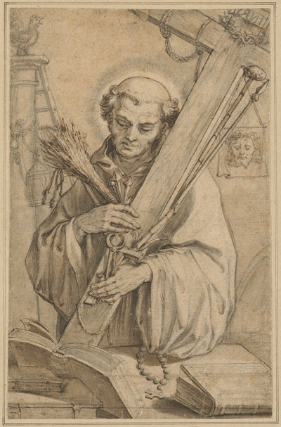 Sint Bernardus van Clairvaux met de instrumenten van de passie door Pieter de Jode I