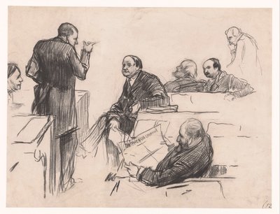 Kamerleden mr. H.C. Verniers van der Loeff, mr. A.J.W. Farncombe Sanders, mr. G.M. van der Linden, J. Willink en Jhr. mr. Ruys van Beerenbroek door Pieter de Josselin