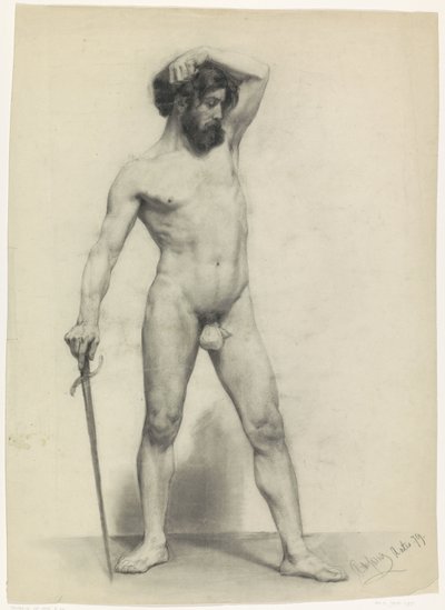 Staand mannelijk naakt met zwaard, naar rechts door Pieter de Josselin