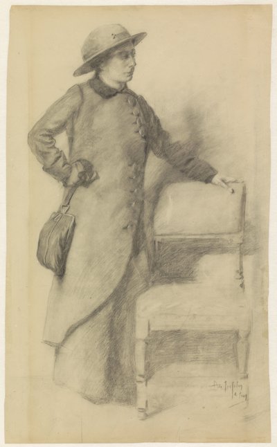 Staande dame met hoed en mantel door Pieter de Josselin