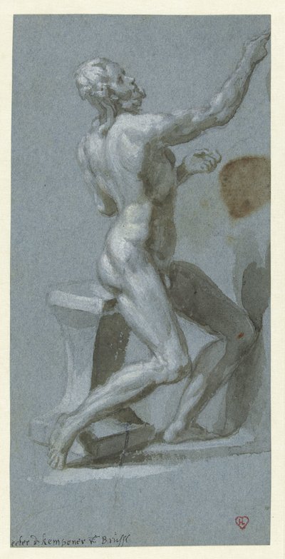Zittende naakte man, naar rechts door Pieter de Kempener
