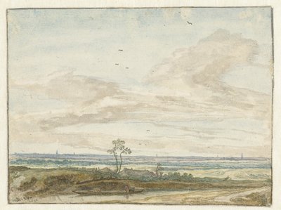 Wijd landschap met een weg langs een vaart door Pieter de Molijn