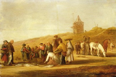 Vissers verkopen hun vangst op het strand door Pieter de Neyn