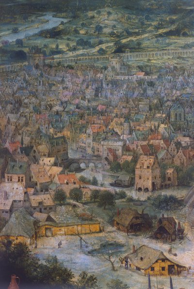 Stad (detail uit De toren van Babel) door Pieter Bruegel the Elder