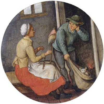 Een spreekwoord - De kat uit de zak laten door Pieter Brueghel the Younger