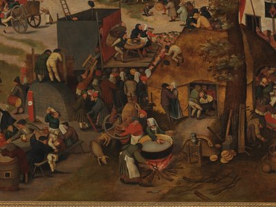 Een Dorpsfeest, Met een Theatervoorstelling en een Processie ter Ere van St Hubert en St Anthony door Pieter Brueghel the Younger