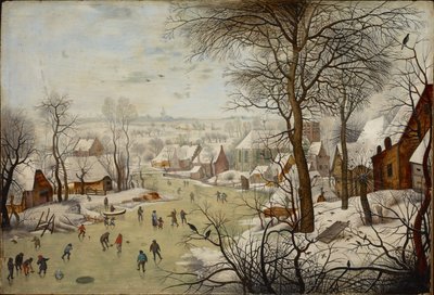 Winterlandschap met een Vogelval, door Brueghel, Pieter de Jongere (1564-1638). Olie op hout door Pieter the Younger Brueghel