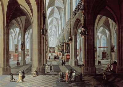 Interieur van de kathedraal van Antwerpen door Pieter the Younger Neeffs