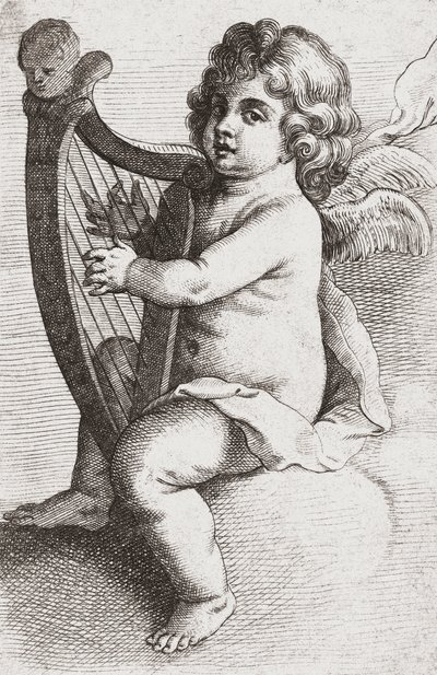 Een engelachtig kind dat harp speelt door Pieter van Avont