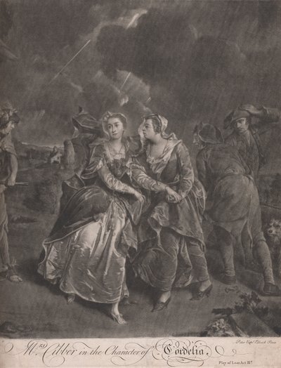 Mevrouw Cibber in de rol van Cordelia in het toneelstuk King Lear, Act III door Pieter van Bleeck