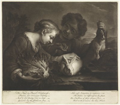 Twee kinderen met konijnen door Pieter van Bleeck