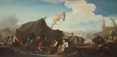 Kamperen met sutler tent door Pieter van Bloemen