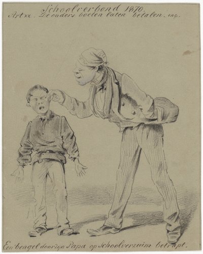 Vader en zoon (Een bengel door zijn Papa op schoolverzuim betrapt) door Pieter van Loon