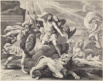Promotieprent met allegorische voorstelling van Lodewijk XIV als Jupiter, 1659 door Pieter van Schuppen