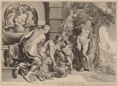 Erichthonius in zijn mand door Pieter van Sompel after Sir Peter Paul Rubens