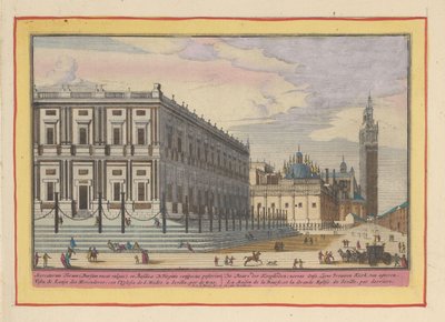 Gezicht op de beurs te Sevilla door Pieter van den Berge