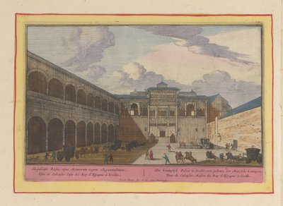 Gezicht op een binnenplaats van het Real Alcázar te Sevilla door Pieter van den Berge