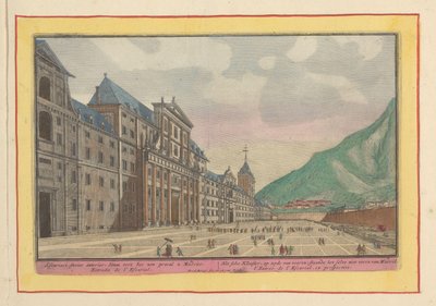 Gezicht op het voorplein en de facade van het Escorial door Pieter van den Berge