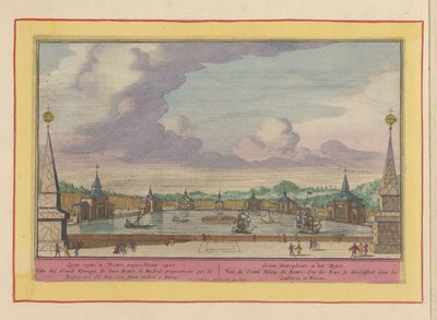 Grote vijver met schepen in de tuinen van het Palacio del Buen Retiro te Madrid door Pieter van den Berge