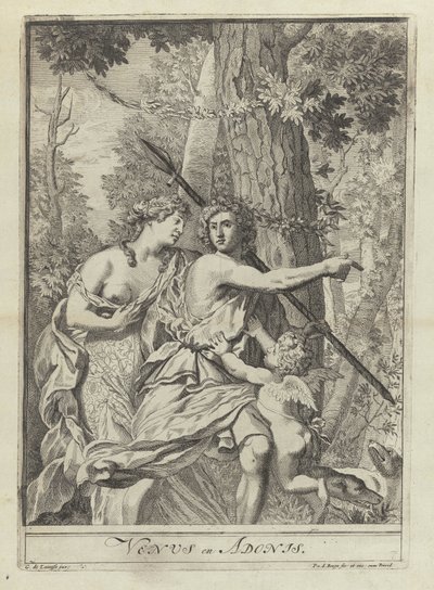 Prent 11 uit serie tekenvoorbeelden met Venus en Adonis door Pieter van den Berge
