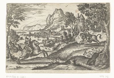 Landschap met twee ruiters door Pieter van der Borcht (I)