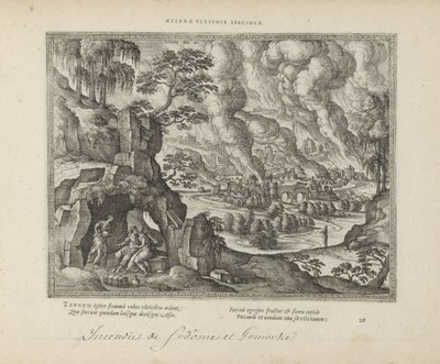 Vernietiging van Sodom en Gomorra / Lot en zijn dochters door Pieter van der Borcht (I)