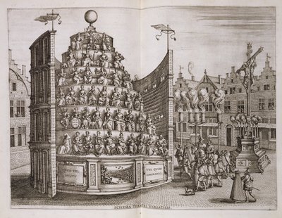 Illustratie van een verplaatsbaar theater, uit 