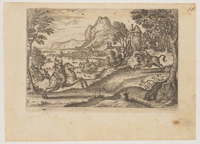 Twee ruiters en herder door Pieter van der Borcht