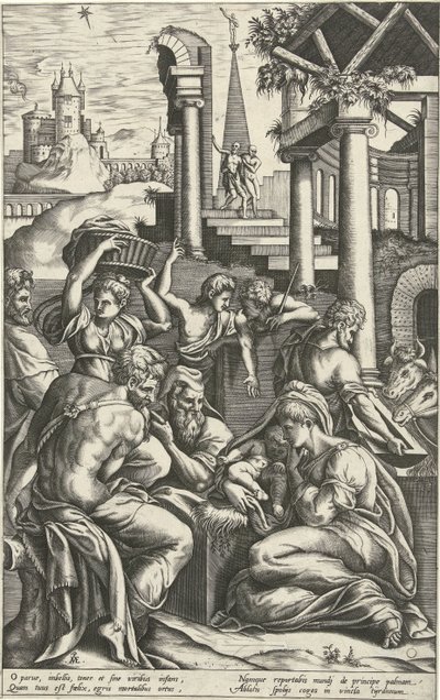 Aanbidding door de herders door Pieter van der Heyden