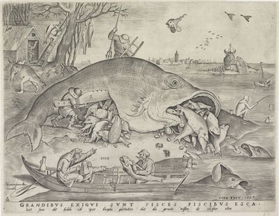 Grote vissen eten de kleine vissen door Pieter van der Heyden