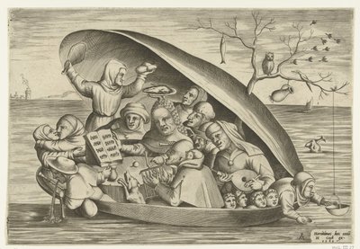 Muzikanten in een mosselschelp door Pieter van der Heyden
