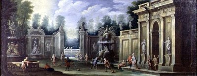Architectonische capriccio met figuren door Pietro Paltronieri