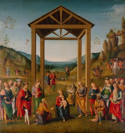 De aanbidding der wijzen door Pietro (workshop of) Perugino