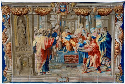 Zeventiende-eeuws wandtapijt dat de Verblinding van de Tovenaar Elima afbeeldt door Pietro 1579 1669 Fevère