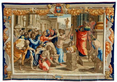 Zeventiende-eeuws wandtapijt dat het Offer van Lystra afbeeldt door Pietro 1579 1669 Fevère