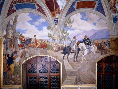Victor Emanuel II ontmoet Giuseppe Garibaldi in Teano door Pietro Aldi